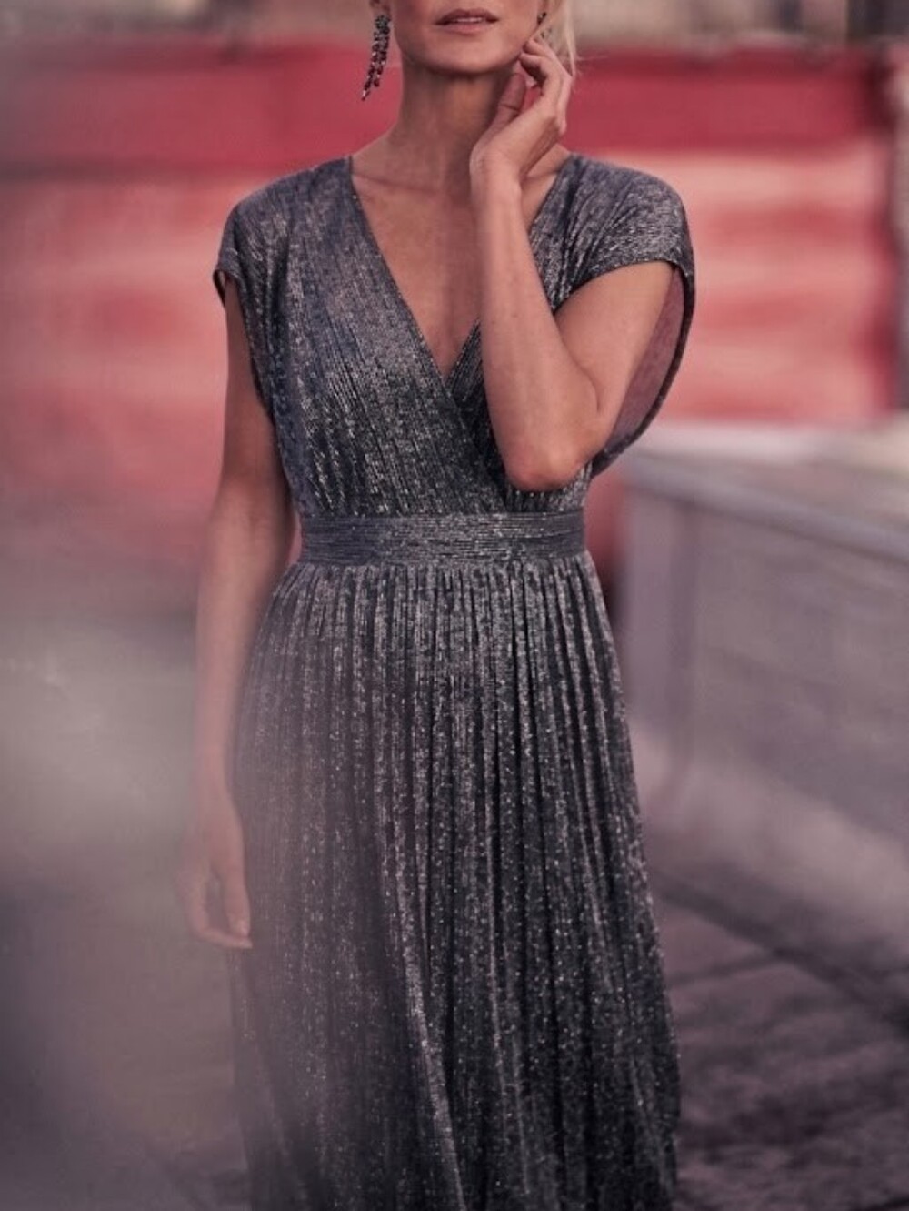Anthropologie Moulinette Soeurs Metalkic Wrap Pleated Midi Dress Size 4